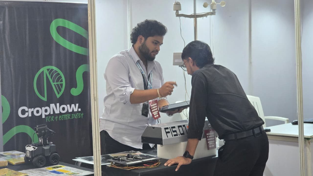 explaining the products at a booth