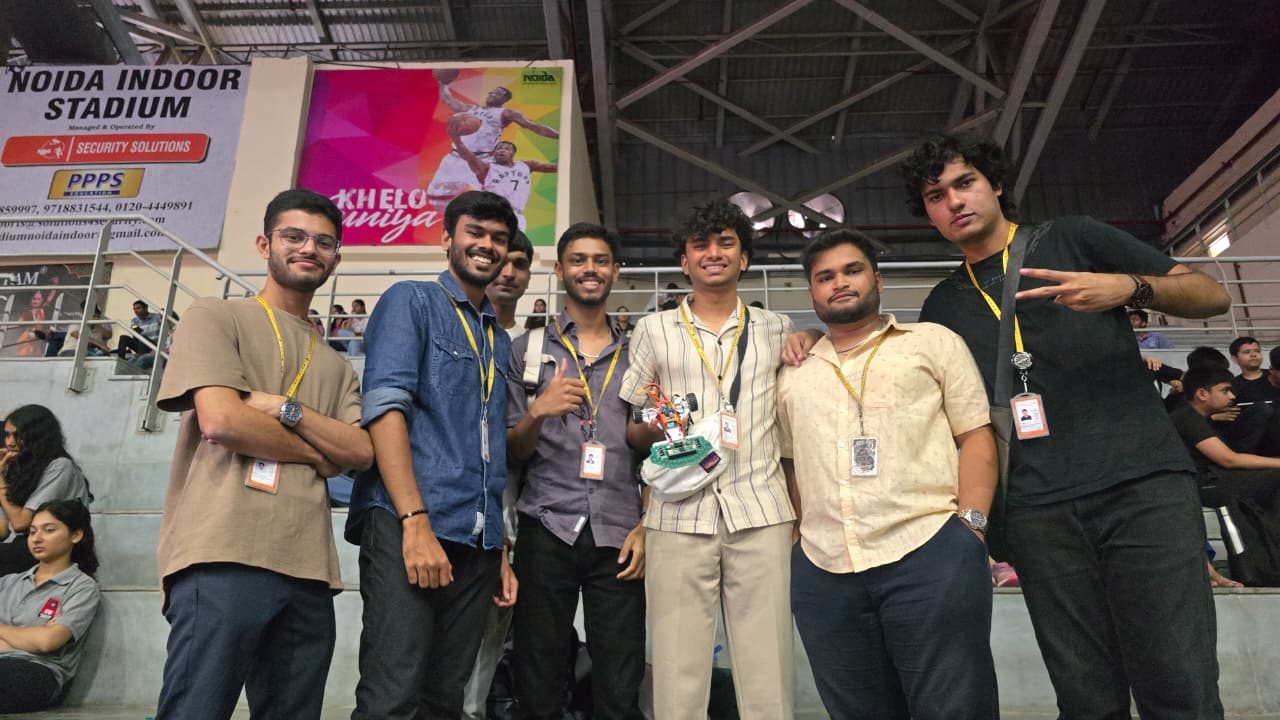 At Noida Indoor Stadium, robot in hand